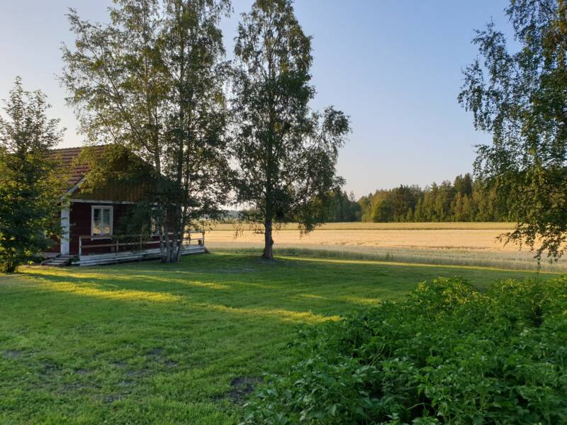 Aitta ja peltomaisemaa.